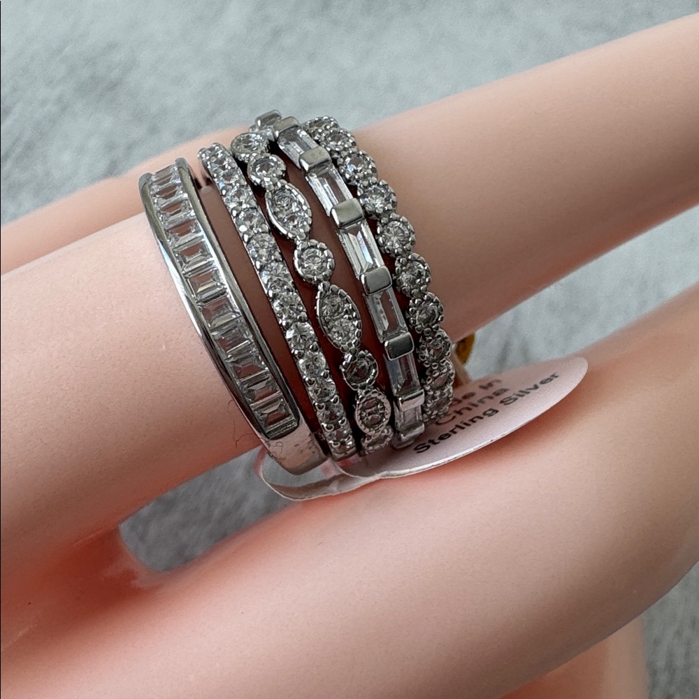 5 pc Stacking Rings 925 Sterling Silver W CZ Stones Sz. 7